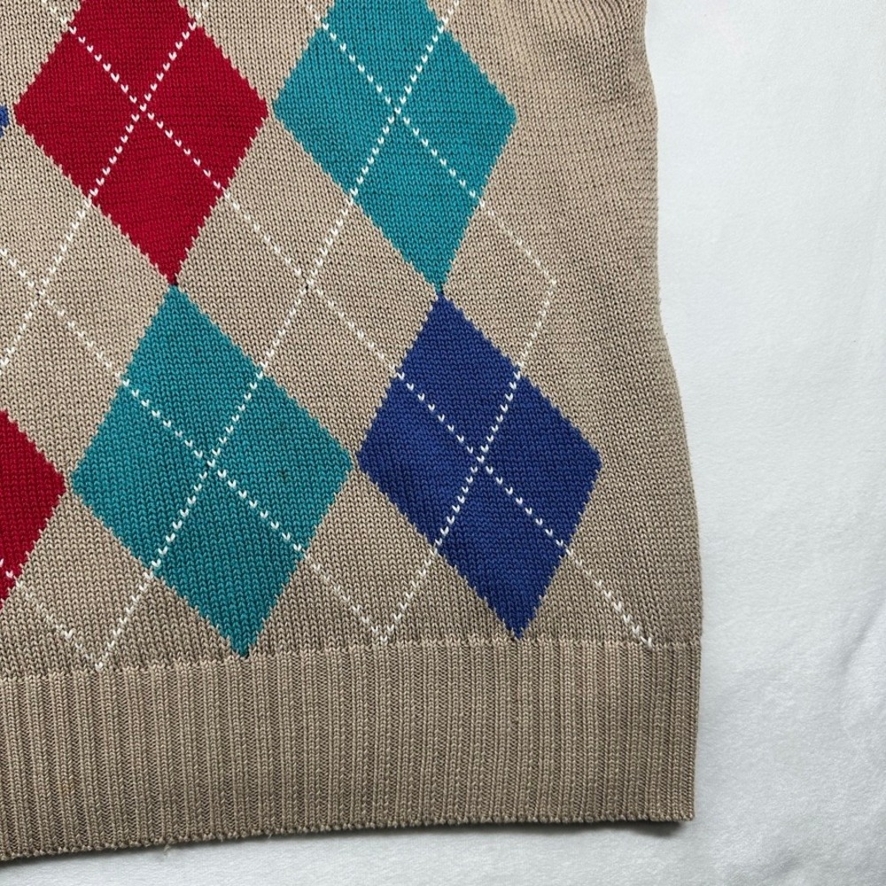 Wakefield Co Kenneth Gordon Mens L Argyle V Neck Sweater Vest Tan Brown Vintage - Picture 9 of 16